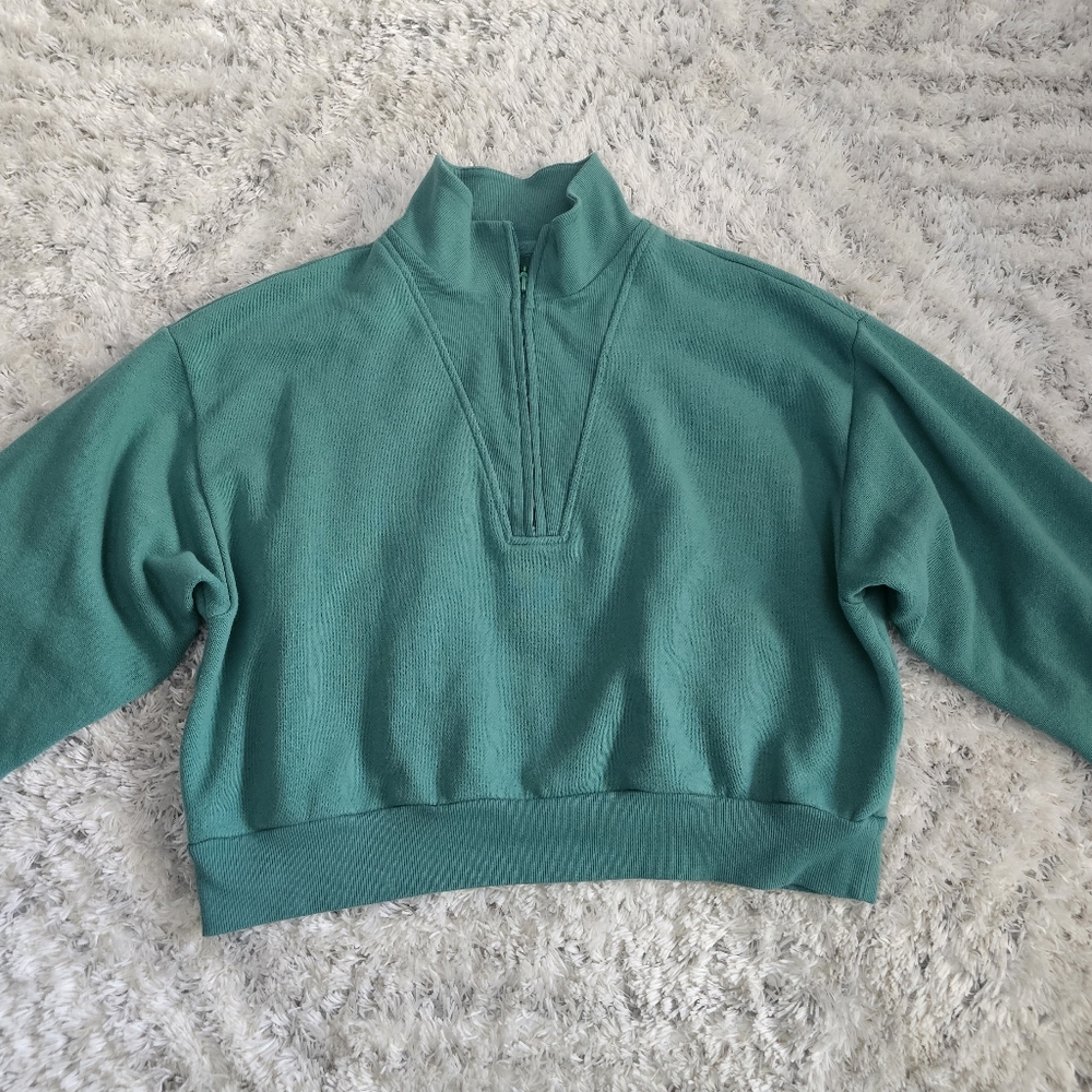 VICTORIA'S SECRET Green Knit Half-Zip Mock-Neck Pullover Sweater Size XL Cropped - Picture 2 of 6